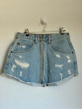 Carmar Los Angeles Beatrice Jasper Zip Front Pearl Embellished  Mini Skirt